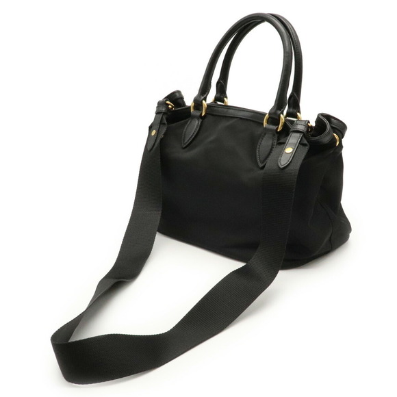 Prada Nylon Bag Leather Black Shoulder 2WAY Nero Handbag - Picture 1 of 9